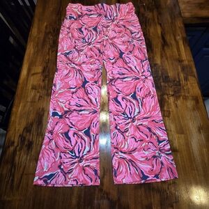 Lilly Pulitzer Womens Georgia May Palazzo pants L navy pink floral print